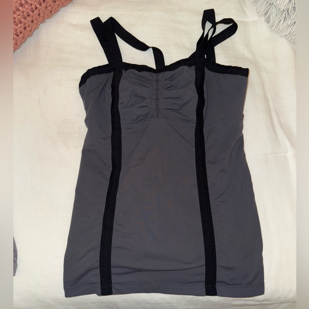 Lululemon Gray and Black Strappy Tank Top Shelf Bra